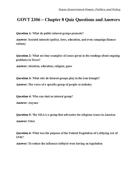 GOVT-2306 Chapter 8 Quiz Questions and Answers - GOVT 2306 – Chapter 8 ...