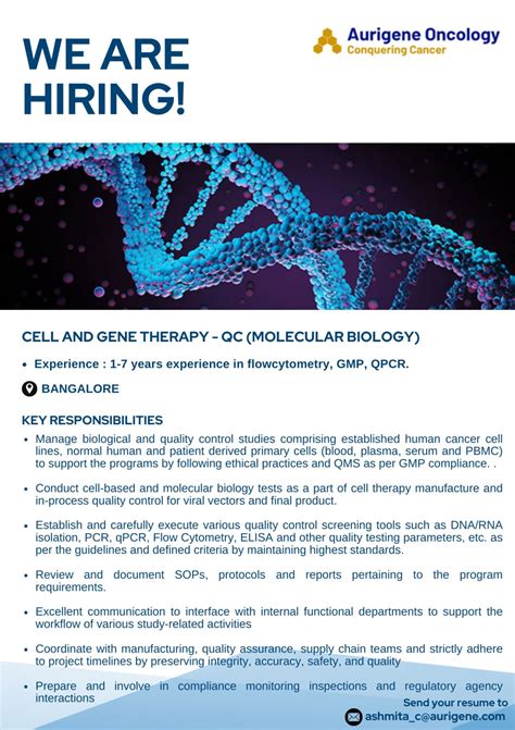 Job Openings in Cell and gene therapy - QC(Molecular Biology ...