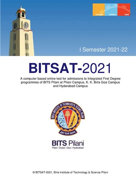 Bitsat-2021Brochure - bits info - I Semester 2021- BITSAT- 2021 A ...