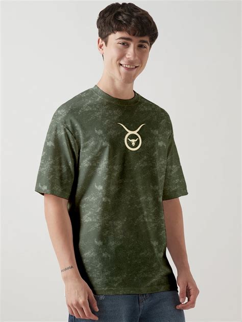 Taurus Zodiac Acid Wash Graphic Printed Oversized T-Shirt - Green ...