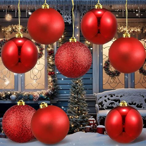 8 Pack Large Christmas Ball Ornaments 6 Inch Jumbo Glitter Hanging Ball ...
