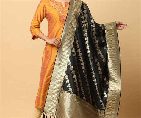 Buy Now Black Colour Woven Design Dupatta New Collection