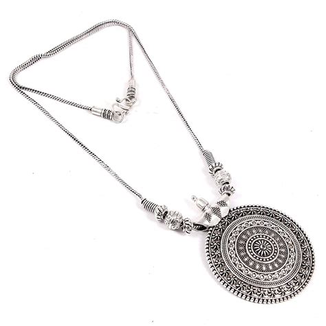 Buy Natures Buggy Jewellery Brass Oxidized Silver Necklace Round ...
