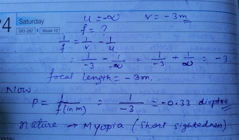 a person with myopic eye is not able see beyond 3m determine the nature ...