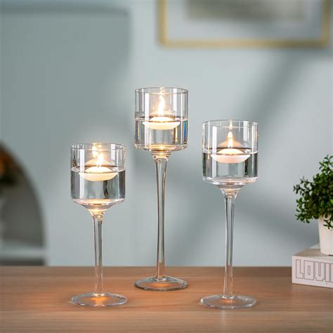 Nuptio Glass Candle Holder Tea Light Candle Holders Set of 3 Tall ...