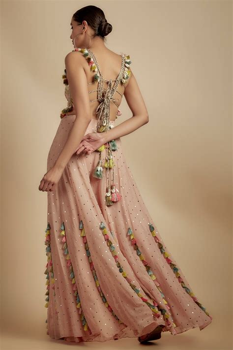 Rose Pink Embroidered Back Tie-Up Choli With Sharara | The Mahal