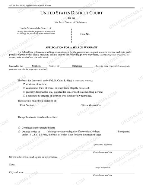 Oklahoma Application and Affidavit for Search Warrant - Search Warrant ...