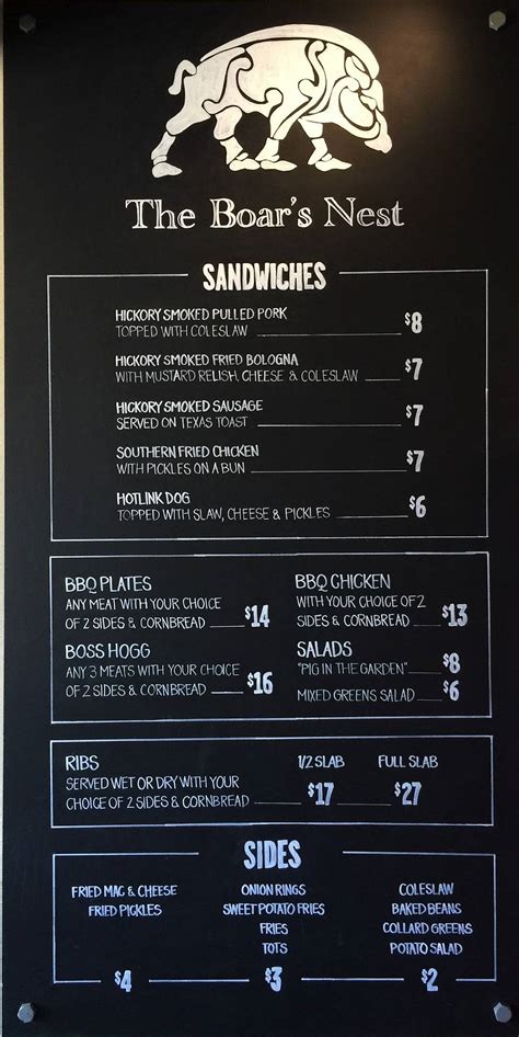 Menu at The Boar's Nest BBQ, Seattle