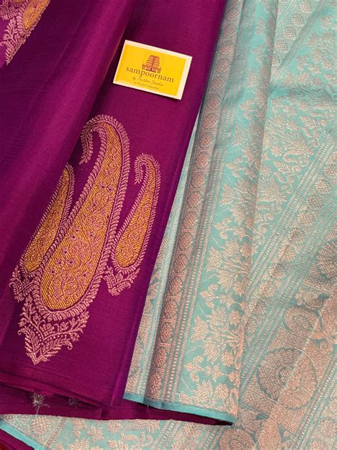 A Trendy Borderless Saree Brinjal Purple and Sky Blue, with Rich Mango ...