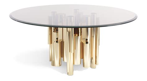 Modernist White Granite and Fluted Metal Base Dining Table at 1stDibs
