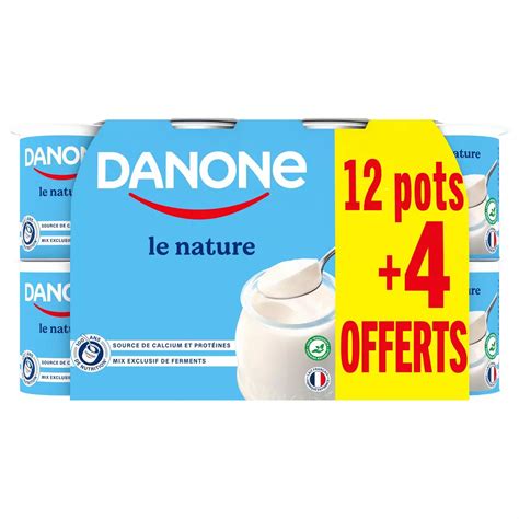 DANONE Yaourt nature 12 + 4 offerts 16x125g pas cher - Auchan.fr