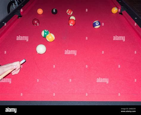 Game of american billiards played on a billiard table for two persons Stock Photo - Alamy