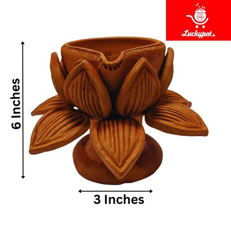 Luckypot TerraCotta Lotus Agal Diya For Diwali / Pooja Celabration Size ...