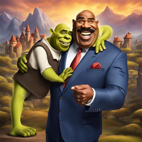 steve harvey embracing shrek - AI Generated Artwork - NightCafe Creator