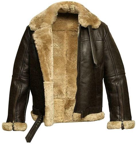 Men RAF Aviator B3 Bomber Real Shearling Sheepskin Leather Jacket (as1 ...