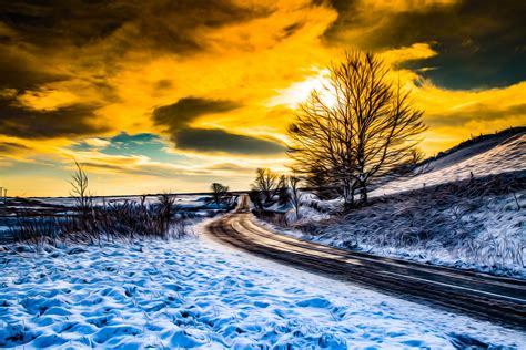 Oil Painting Winter Landscape Free Stock Photo - Public Domain Pictures
