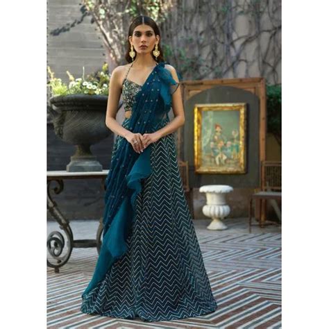 Indigo Dye Syringa Lehenga