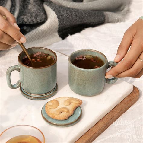 Buy Aqua Rustic Ceramic Mug Set of Two Online - Ellementry – ellementry
