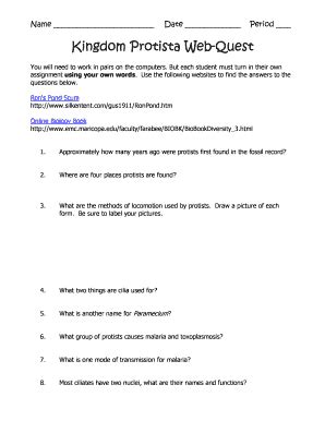 Fillable Online teacher ocps Kingdom Protista Web-Quest - OCPS Teacher ...