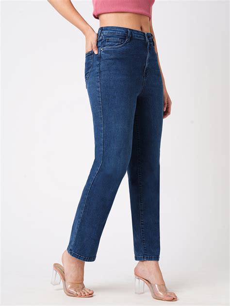 Buy Women Dark Blue High-Rise Loose Straight Fit Jeans | Kraus Jeans