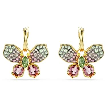 Idyllia drop earrings, Mixed cuts, Pavé, Butterfly, Multicolored, Gold ...
