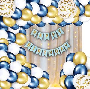 MIKAZUKI Happy Birthday Decoration Kit Blue Golden and White Birthday ...