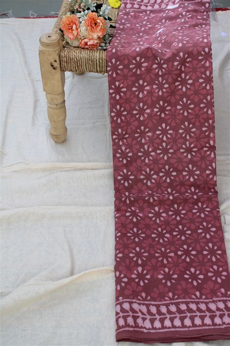 Onion pink with white hand block printed mul cotton saree – ItsSareeMagic