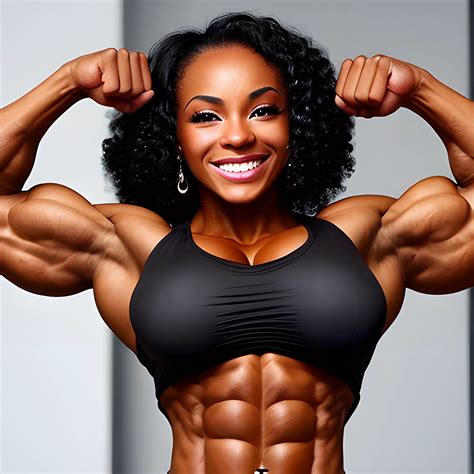 a triumphant beautiful black black female bodybuilder with wide-set ...