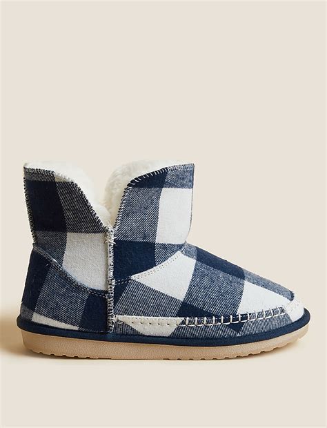Buy Checked Faux Fur Lined Slipper Boots at Marks & Spencer