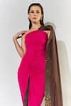 Buy Fuchsia Chiffon One Shoulder Gathered Cape Trail Gown For Women by ...