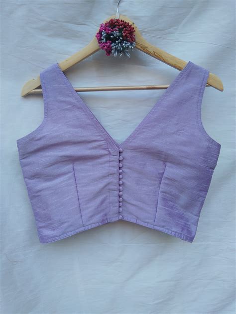 Buy Handmade Designer Women Saree Blouse Light Purple Sari Online in ...