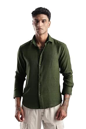 NEVER NEUD Men's Milange Linen Look Shirt | 100% Viscose | Regular Slim ...