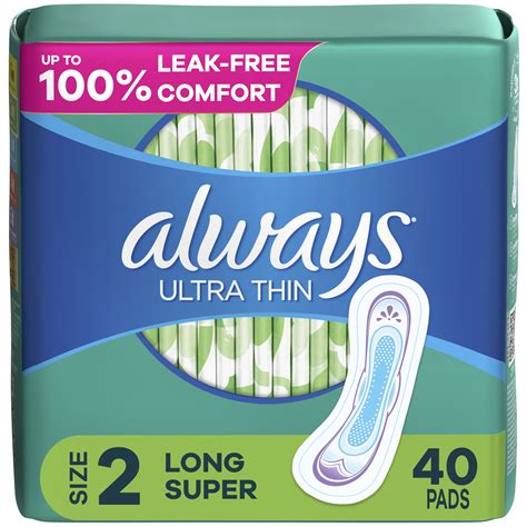 Always Ultra Thin Pads Without Wings, Size 2, Long Super Absorbency, 40 ...