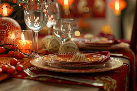 Chinese new year table setting | Premium AI-generated image