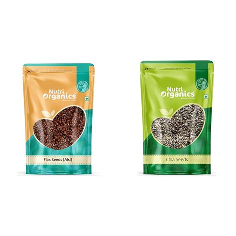 Nutri Organics Flax Seeds 1kg & Nutri Organics Raw Unroasted Chia Seeds ...