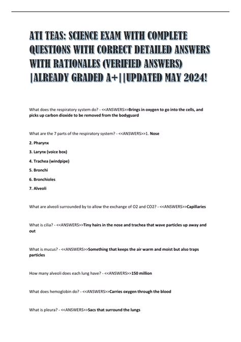 ATI TEAS: SCIENCE EXAM QUESTIONS WITH CORRECT DETAILED ANSWERS WITH ...