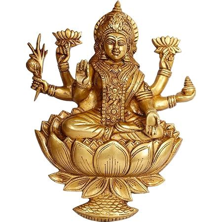 Kartique Brass Maa Laxmi Murti Lakshmi Idol Sitting on Lotus Goddess ...