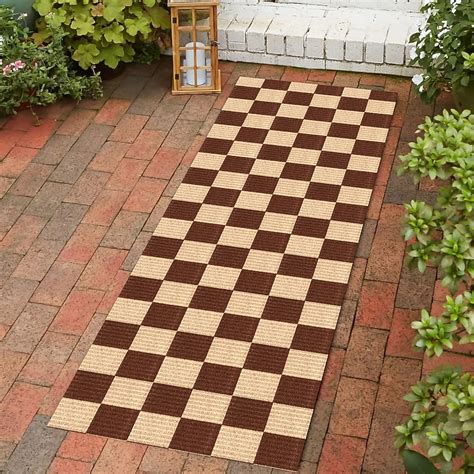 Playa Rug 3 x 16 (ft) Check-Brown Rectangular Indoor/Outdoor Geometric ...