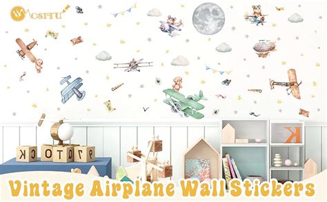 Kids Room Decor Vintage Airplane Wall Decals Cartoon Aircraft MOSITU ...