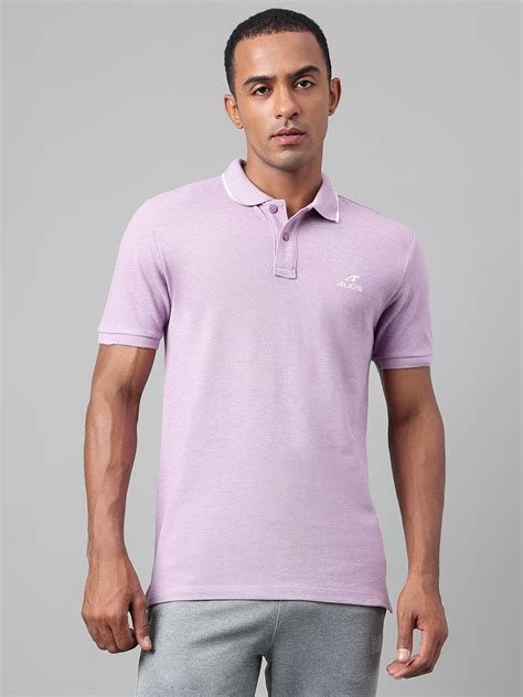 Alcis Men's Purple Melange Soft-Touch Regular-Fit Athleisure Polo T-Sh