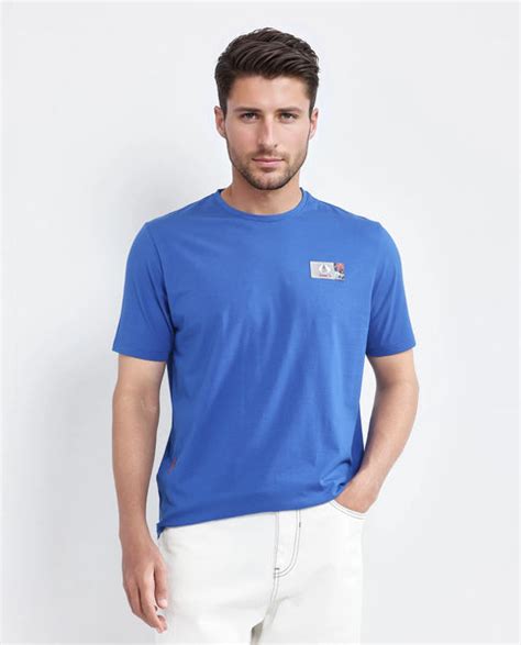 Rare Rabbit Men's Saw Pastel Blue Cotton Blend Label Print Regular Fit