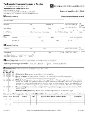 Term Life Request Coverage Form - Blank Fillable Template | Fill Out ...