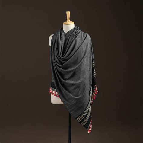 Grey Kutch Bhujodi Handwoven Merino Wool Shawl