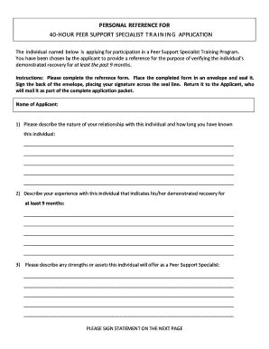 Fillable Online Peer Support Specialist Reference Form - Vaya Health ...