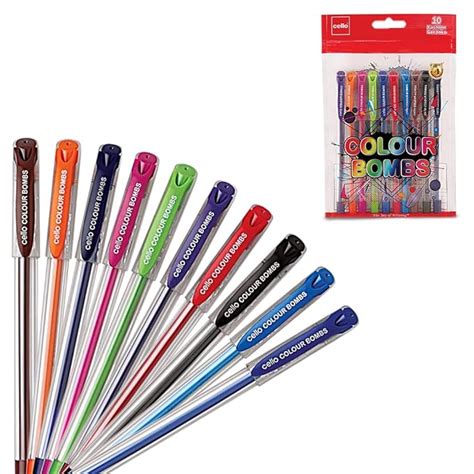 Cello Colour Bombs coloured ink Gel pens - Pack of 10 (Assorted) | 10 ...