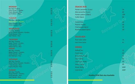 Menu at Fresh Box, Jhansi