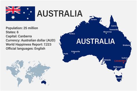 Highly detailed Australia map with flag, capital and small map of the world 25756305 Vector Art ...