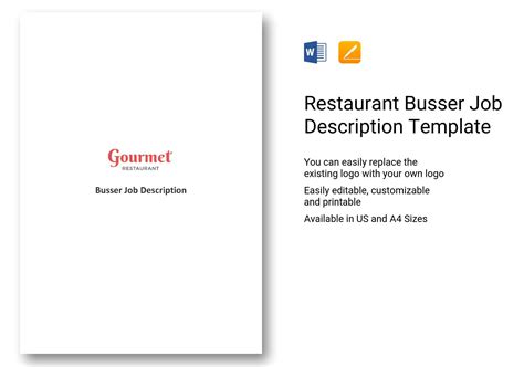 Restaurant Busser Job Description Template - Best Templates