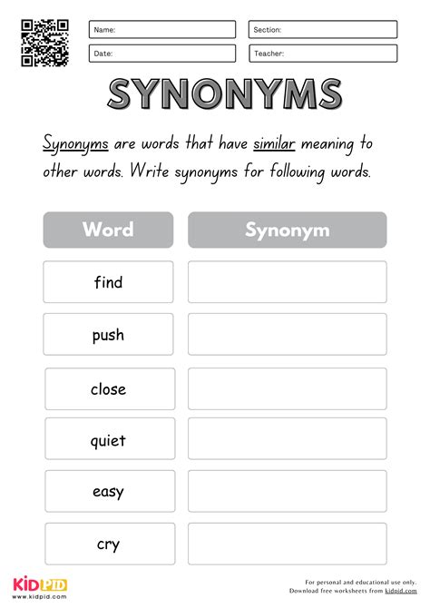 Synonyms & Antonyms Worksheets For Kindergarten To Grade 5 - Kidpid