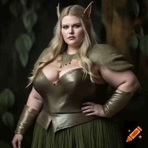 Full body image of a modern plus-size elf woman on Craiyon